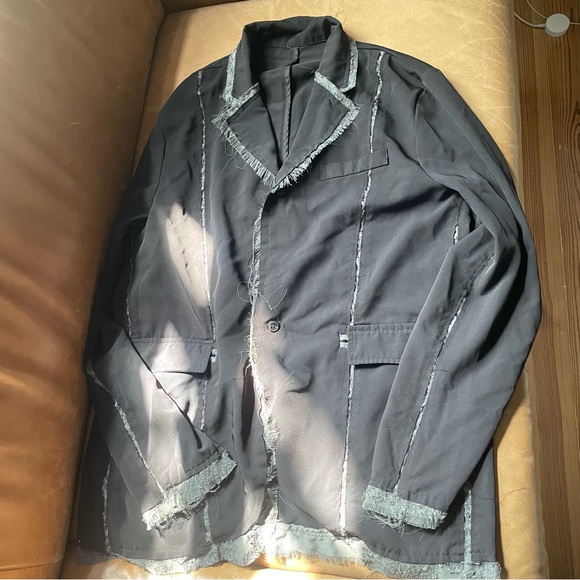 Vintage Jackets & Blazers - Designer raw edge black and green lace blazer jacket designer unique